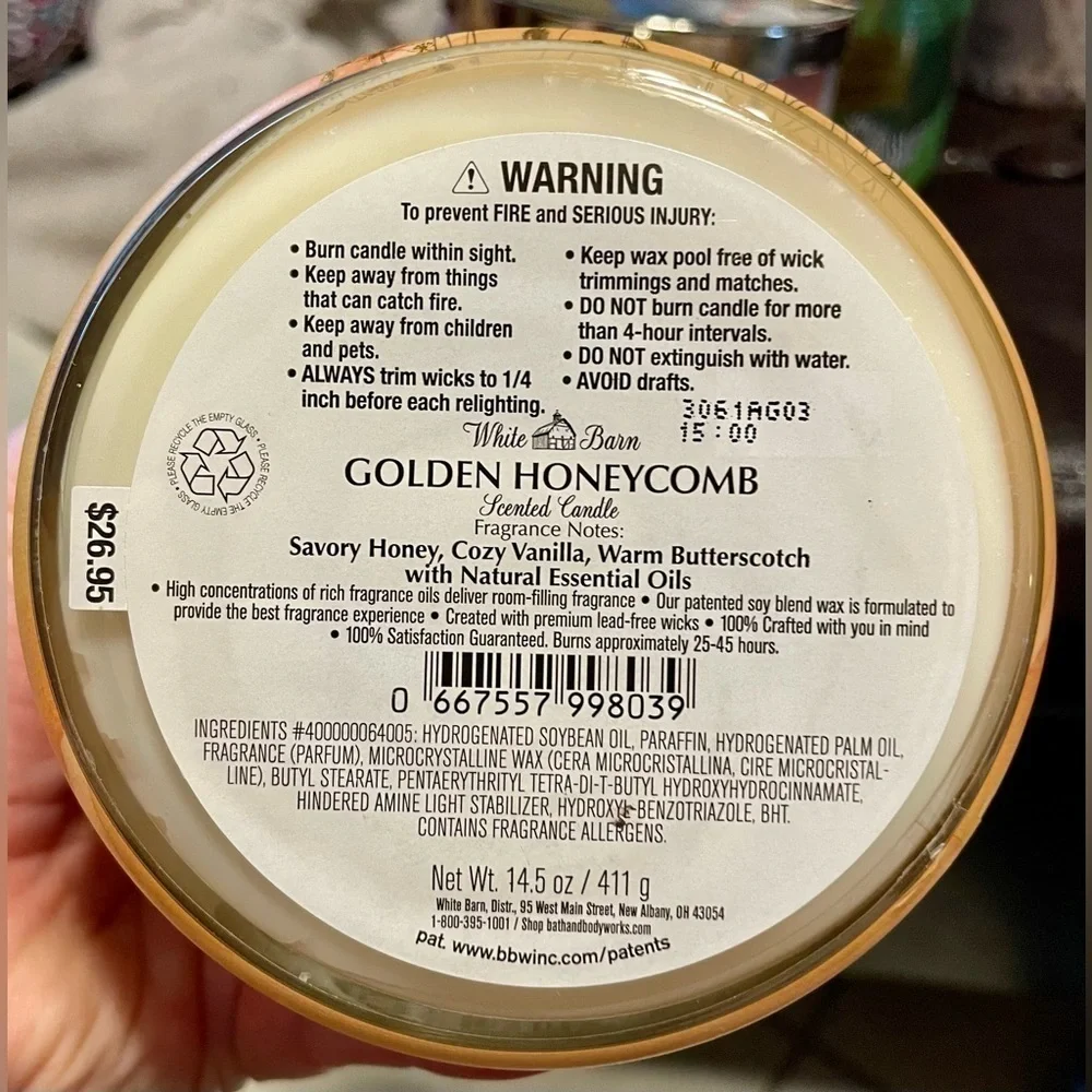 🍯 GOLDEN HONEYCOMB White Barn Bath & Body 3 Wick Butterscotch Retired